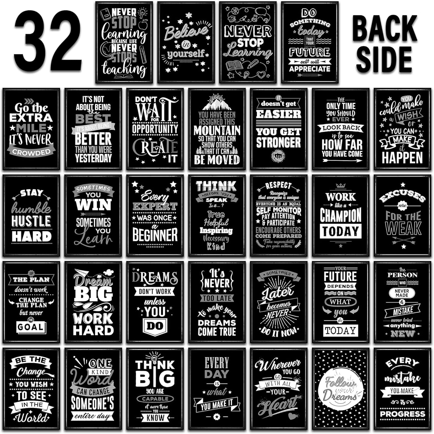 32 Set of 64 Motivational Posters - 1 Free Bonus Poster - Positive Quotes for Classrooms & Bulletin Boards - Teacher Gifts - Growth Mindset for Elementary, Middle, High Schools